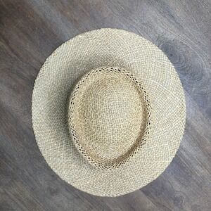 PETER GRIMM Straw Sun Hat Women's One Size Tan Woven Wide Brim Beach Summer Boho
